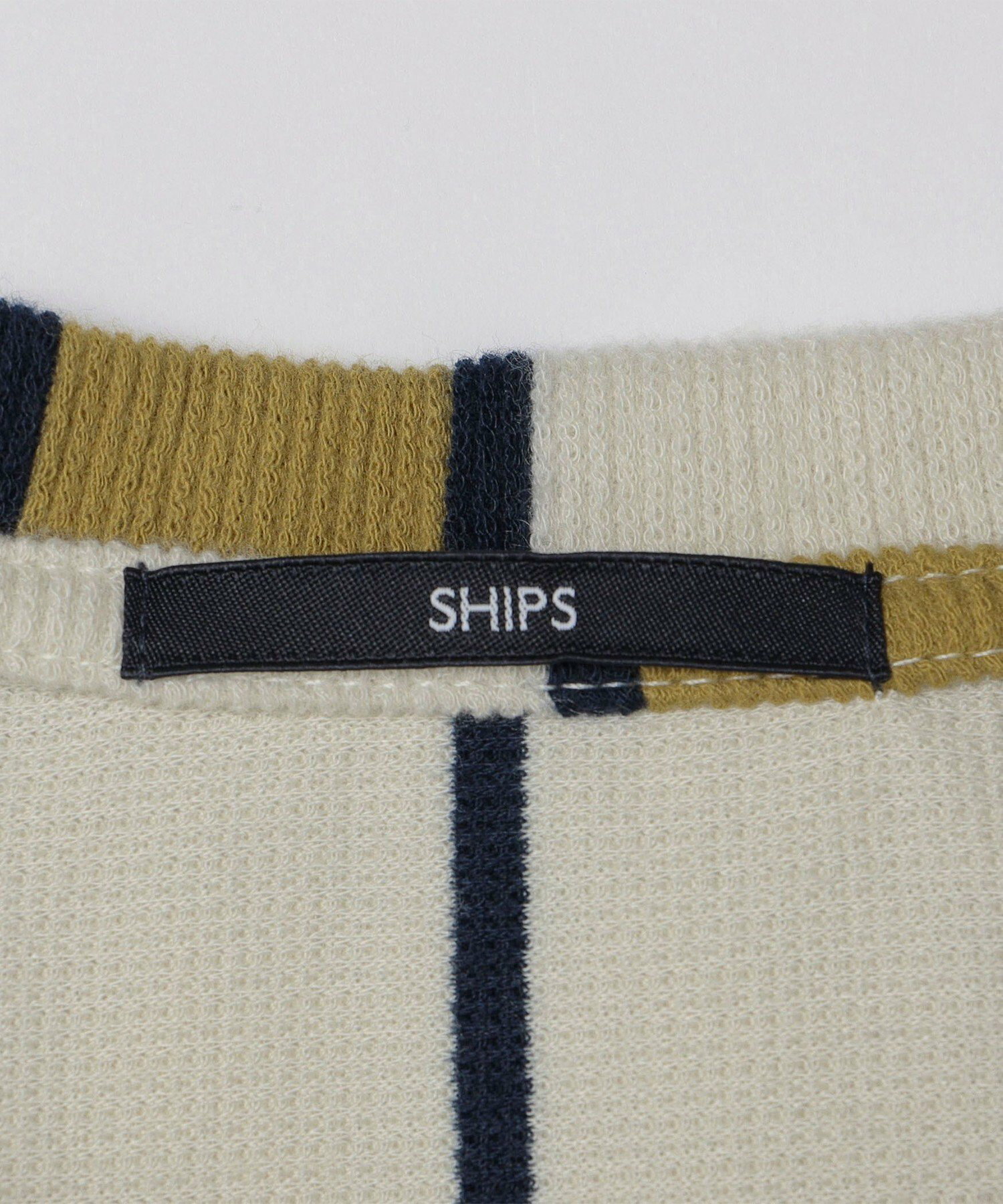 *SHIPS:<吸水速乾>ワンポイント ロゴ リップル ストライプ Tシャツ
